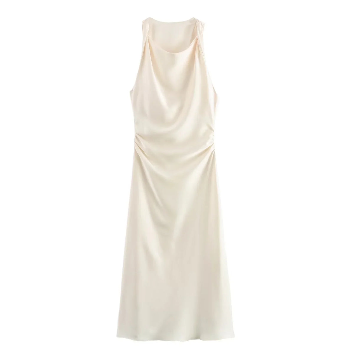 Satin Midi Dress for Women Sleeveless Elegant Evening Dress