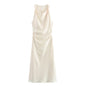 Satin Midi Dress for Women Sleeveless Elegant Evening Dress