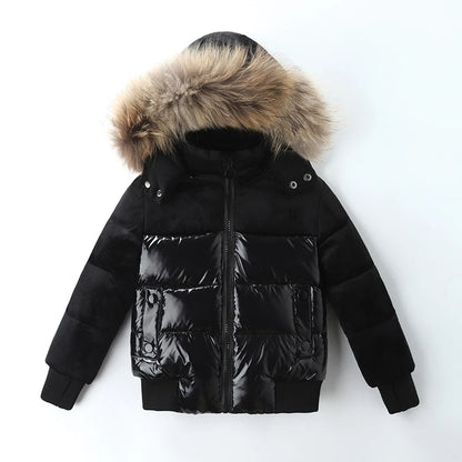 Black Down Winter Parka Jacket for Boys and Girls