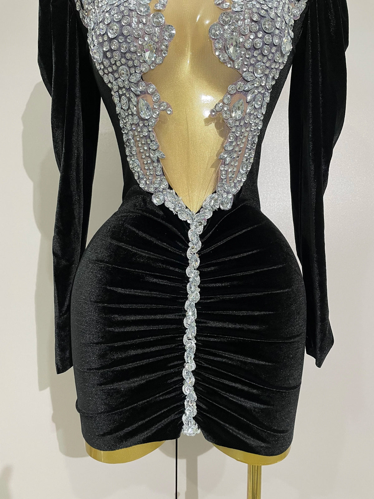 White Velvet Sexy Mesh Short Dress with Crystals