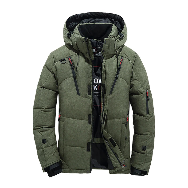 Men's White Duck Down Winter Jacket Hooded Parka