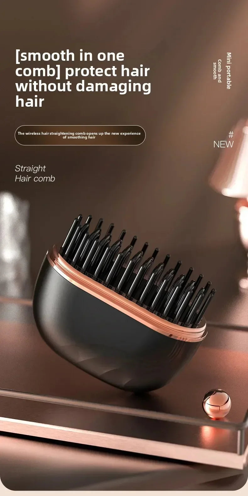 Mini Rechargeable Hair Straightener Brush Portable