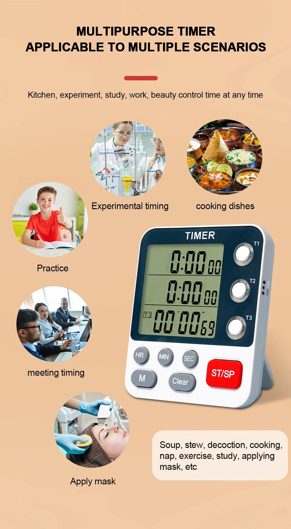 Digital Kitchen Timer with Adjustable Volume and LCD Display