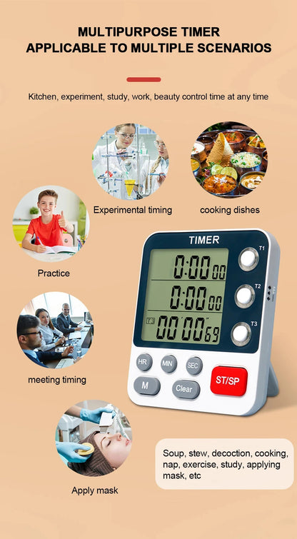 Digital Kitchen Timer with Adjustable Volume and LCD Display