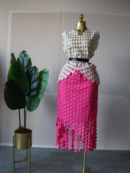 Women Cutout O-neck Crop Top and Bodycon Maxi Skirt Set