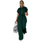 Women Casual Short Sleeve Drawstring Top and High Waist Pants Set