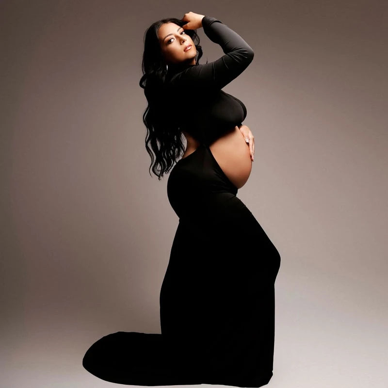 Maternity Maxi Gown Turtleneck Bodycon Dress