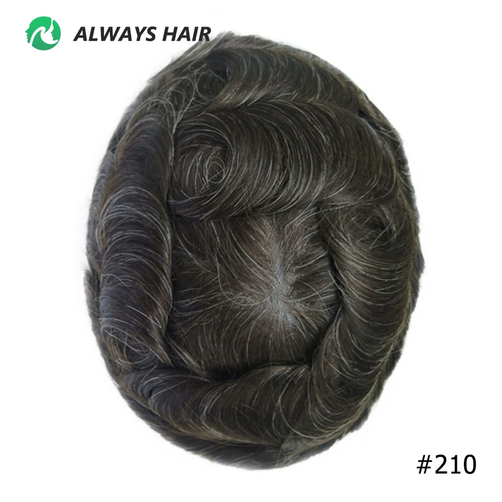 PU Men Toupee Indian Human Hair 130% Density Wig