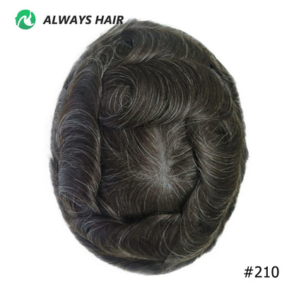 PU Men Toupee Indian Human Hair 130% Density Wig