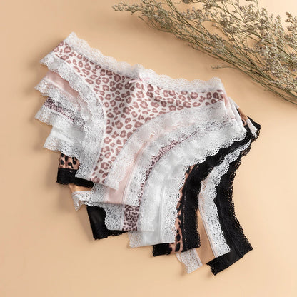 BZEL Women Lace Thong Panties Low-Waist G-String Leopard