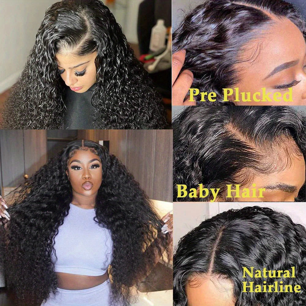 42 Inch Deep Wave Lace Front Human Hair Wig - Natural Color