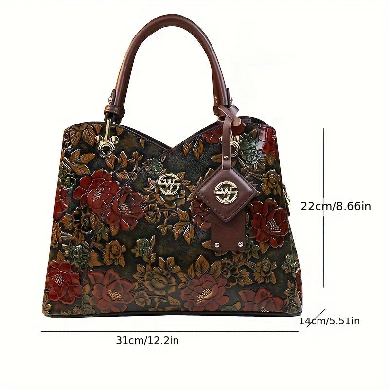 Vintage Floral Pattern PU Leather Handbag
