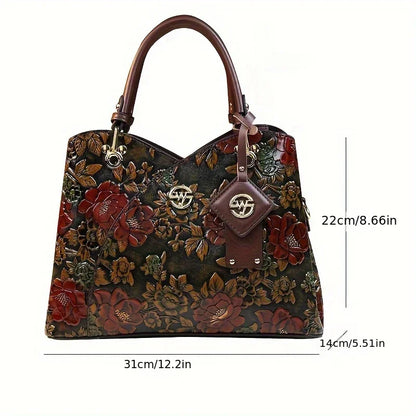 Vintage Floral Pattern PU Leather Handbag