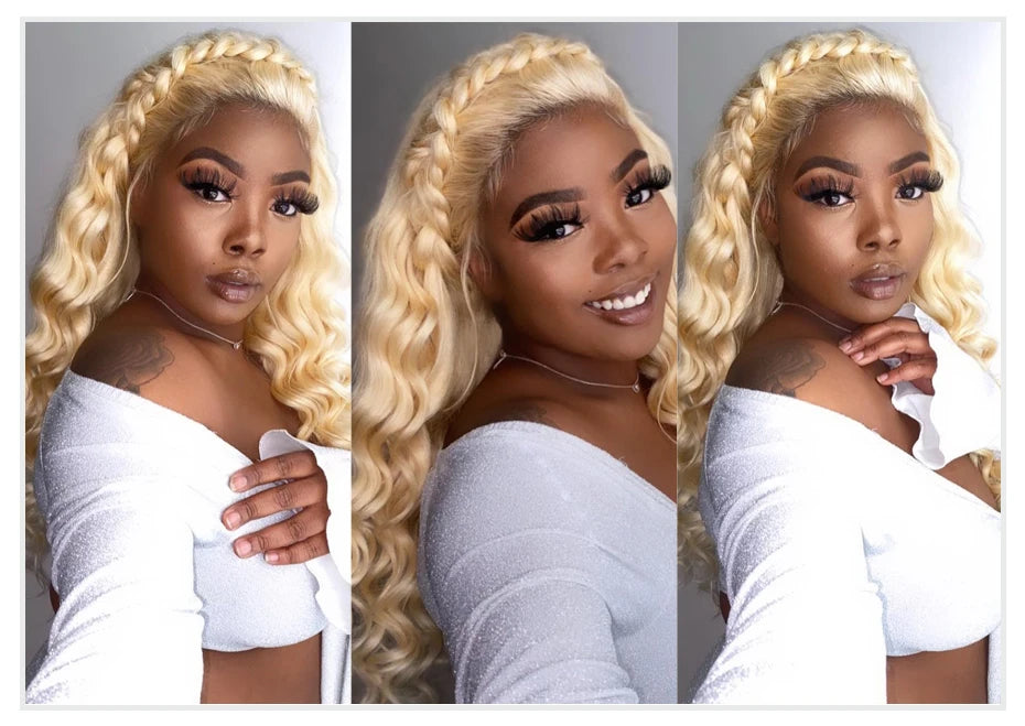 613 Honey Blonde Body Wave Human Hair Wig 360 Lace Frontal