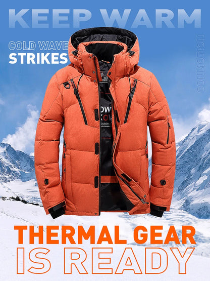 Men's White Duck Down Winter Jacket Hooded Parka