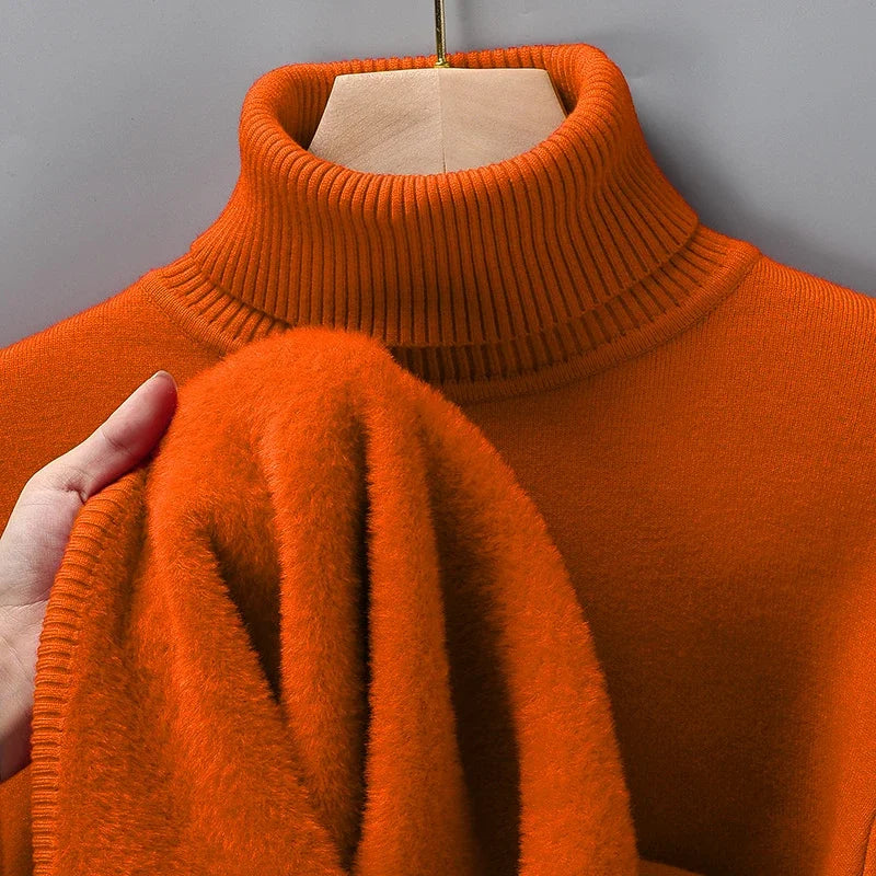 Mens Knitted Turtleneck Sweater Slim Fit Casual