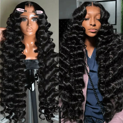 250% Density Deep Wave Lace Front Wig Natural Black