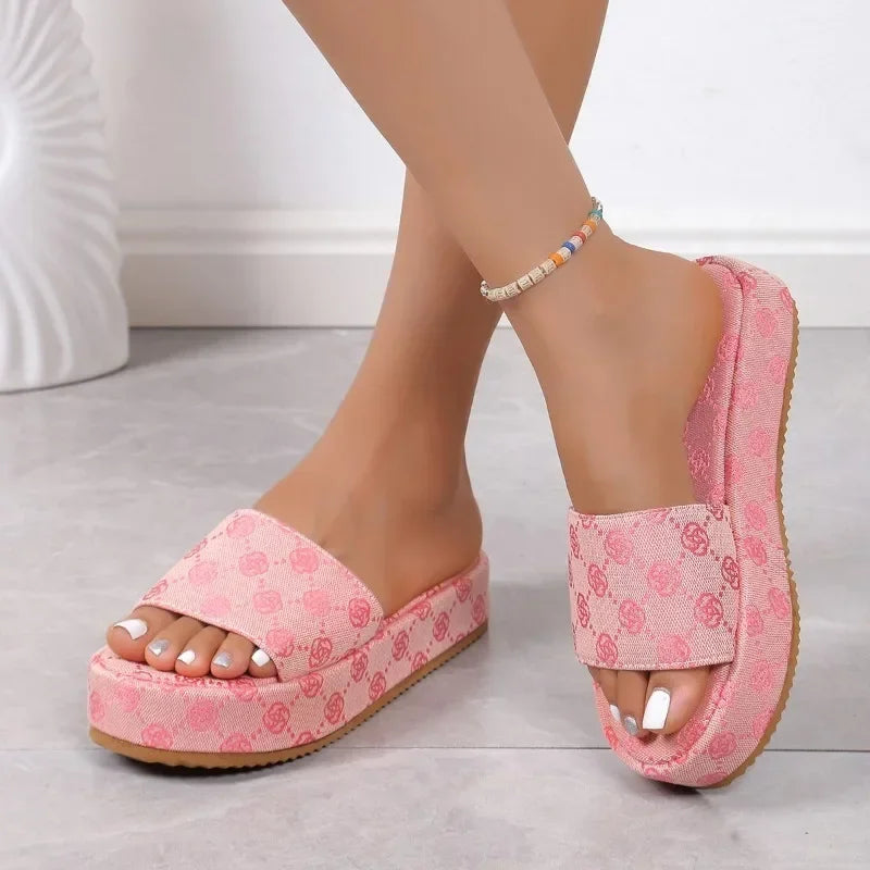 Women Floral Platform Sandals Casual Beach Shoes