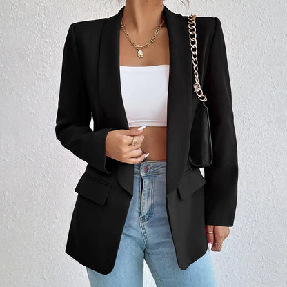Solid Polyester Cotton Long Sleeve Women's Blazer
