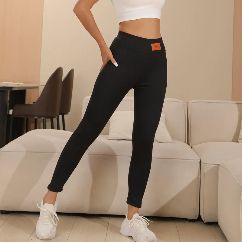 Women High Waist Thermal Fleece Leggings Casual Pants