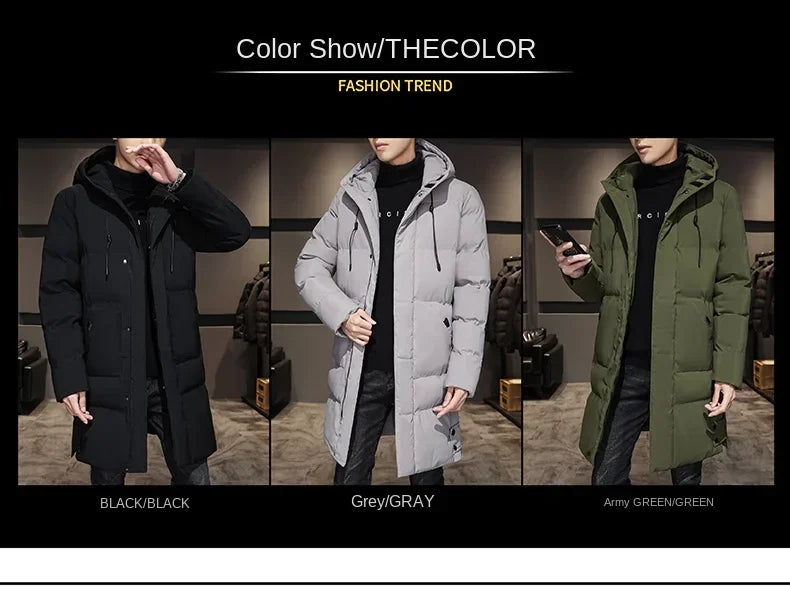 Long Cotton-padded Coat for Men in Solid Color