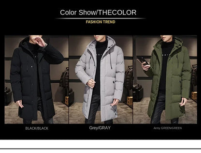 Long Cotton-padded Coat for Men in Solid Color