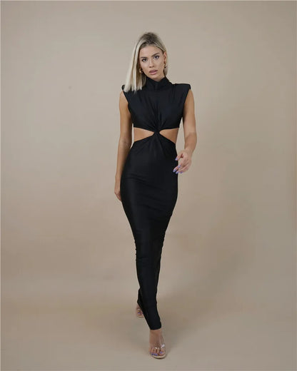 Hollow Out Turtleneck Maxi Dress for Women