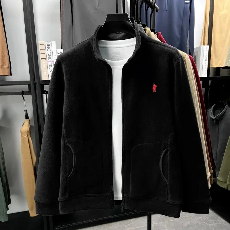 Men's Winter Thick Plush Jacket with Zipper and Pockets