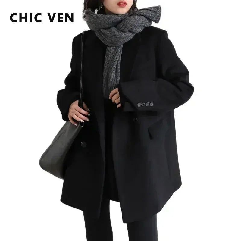 Wool Blend Mid Long Blazer Coat for Women