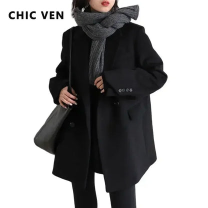 Wool Blend Mid Long Blazer Coat for Women