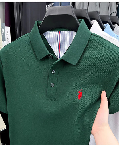 Men's Short Sleeve Cotton Polo Shirt with Embroidery