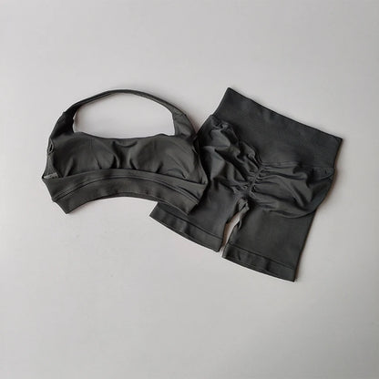 Peach High Waist Seamless Sports Bra and Shorts Set