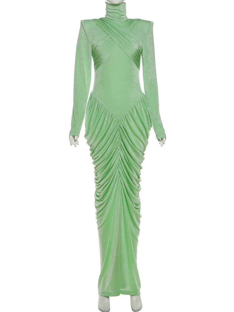 Maxi Dress Women Turtleneck Full Sleeve Backless