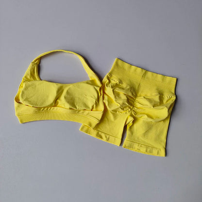 Peach High Waist Seamless Sports Bra and Shorts Set