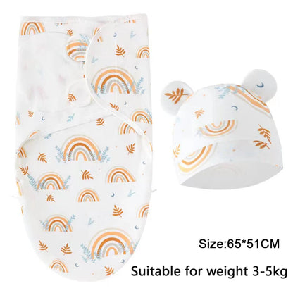 Cotton Cartoon Printed Baby Blanket Hat Set