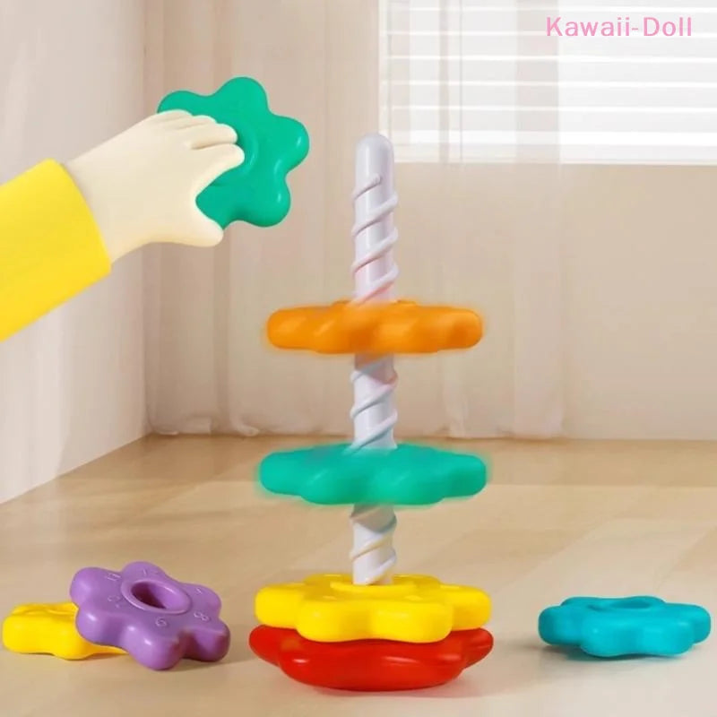Montessori Rotating Rainbow Tower Baby Stacking Puzzle Toys