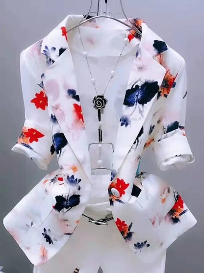 Women Printed Blazer Cardigan Short Jacket
