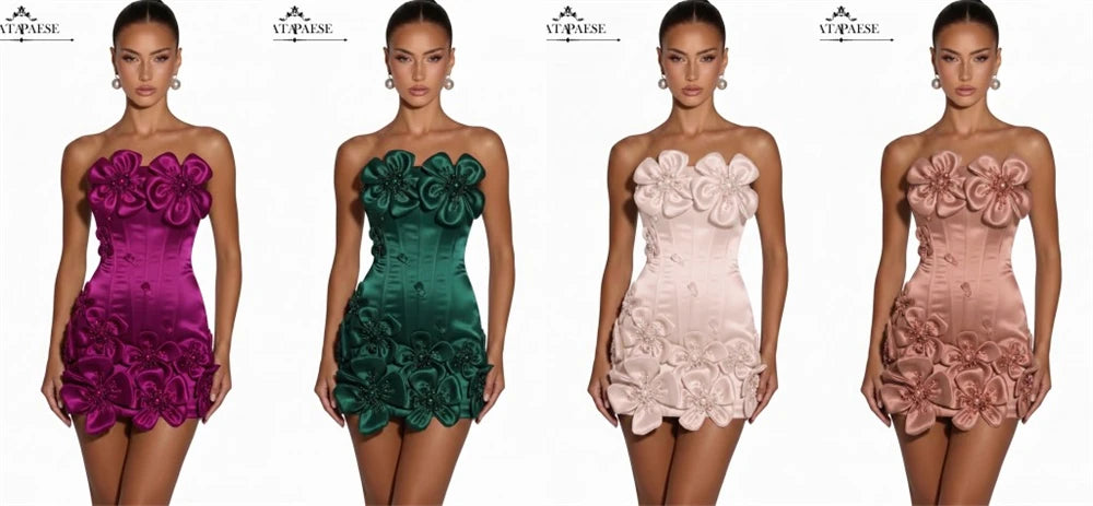 3D Floral Corset Mini Evening Dress with Rhinestones