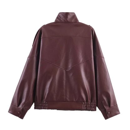 Black Long Sleeve Faux Leather Motorcycle Jacket