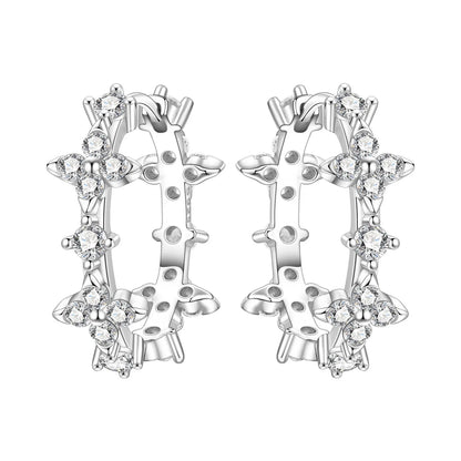 S925 Sterling Silver Iris Flower Hoop Earrings for Women