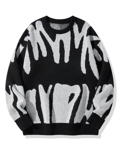 Irregular Jacquard Pattern Pullover Sweater Men Casual