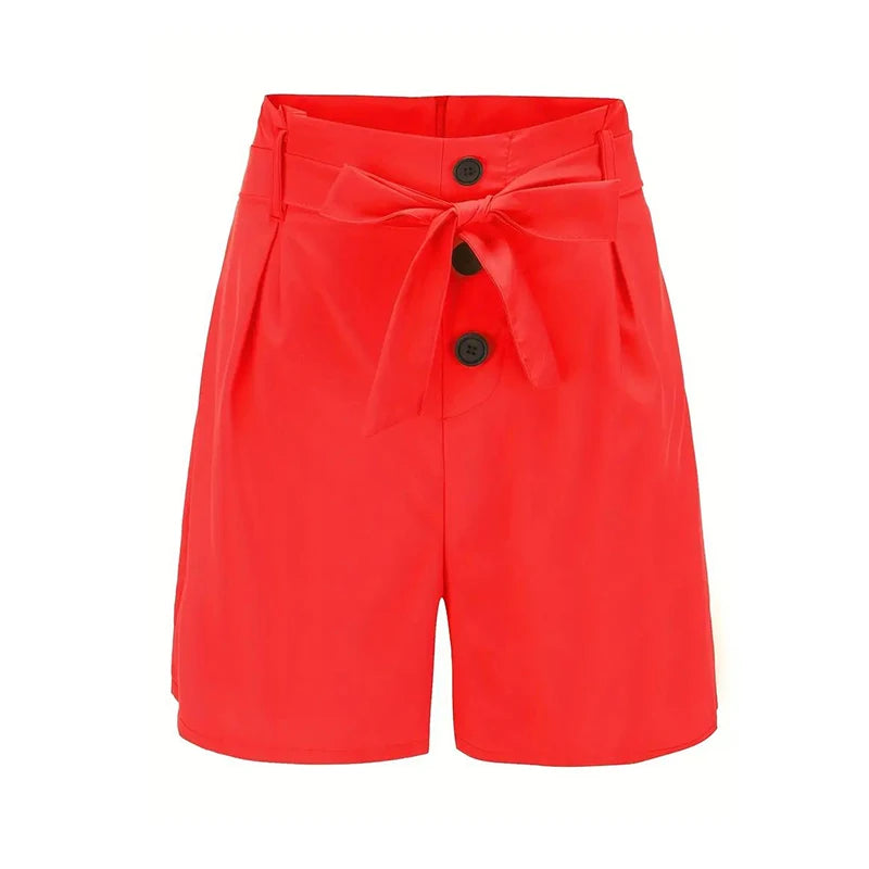Y2K Solid Button Front Tie Waist Shorts for Women