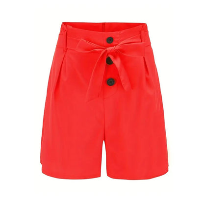 Y2K Solid Button Front Tie Waist Shorts for Women