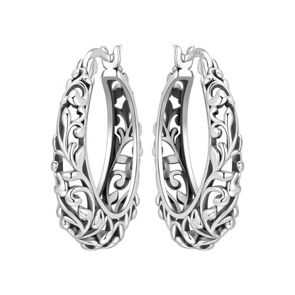 S925 Sterling Silver Iris Flower Hoop Earrings for Women