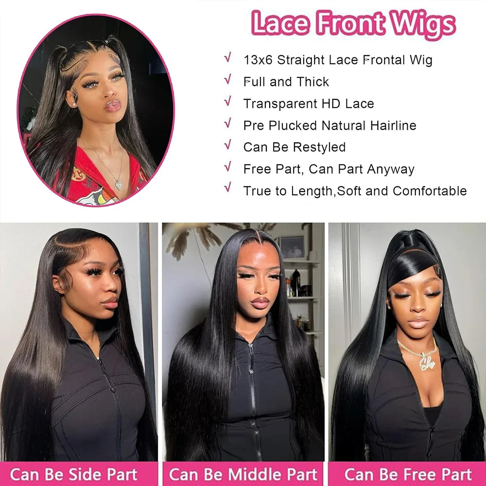 Bone Straight Lace Closure Wig Brazilian Human Hair 16-42 Inches