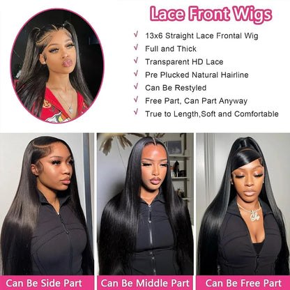 Bone Straight Lace Closure Wig Brazilian Human Hair 16-42 Inches
