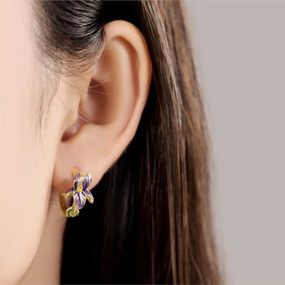 S925 Sterling Silver Iris Flower Hoop Earrings for Women
