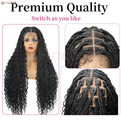 Boho Box Braided Curly Hair Full Lace Wig Burgundy