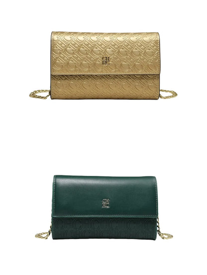 CH Women PU Leather Crossbody Bag with Metal Chain