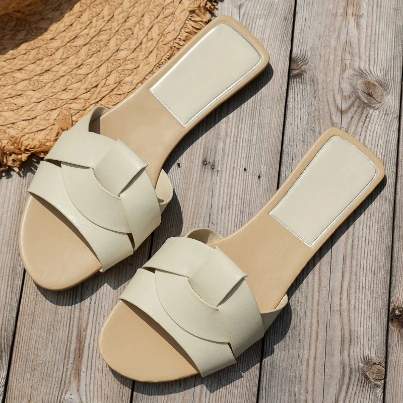Summer Women's Solid Color Slippers with Buckle